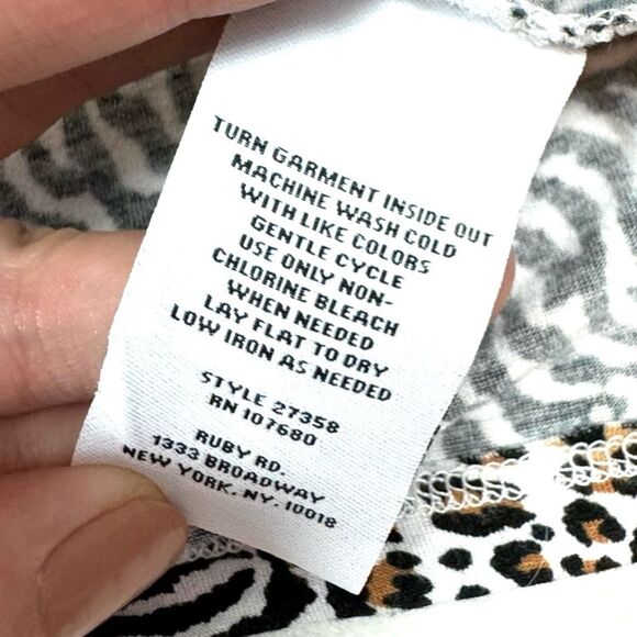 Ruby Rd. Soft Striped Animal Print Embellished Neck Side Drawstring Top Size L - Picture 5 of 5